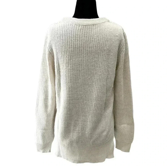 Devoted Sweater Lace Front Keyhole Neckline High  Low Hem Light Beige Small - Picture 2 of 16